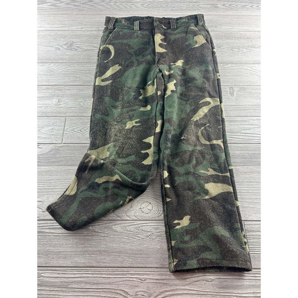 vintage CODET canada made WOOL thick pants 32X33 geen Camo hunting